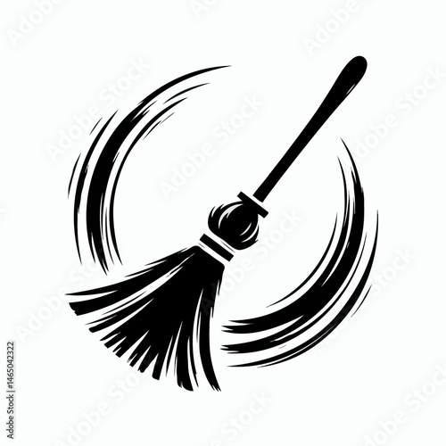 Witch broom with in black silhouette