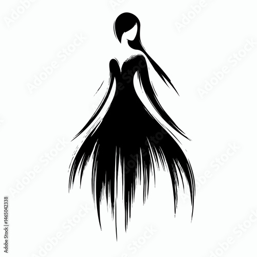 Ghost girl in dress with long hair silhouette
