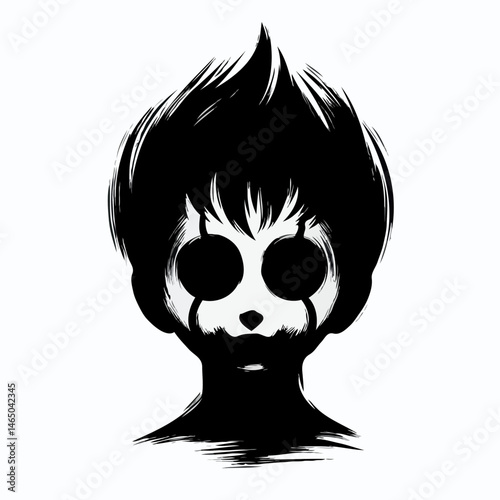 Creepy doll face with empty eyes 