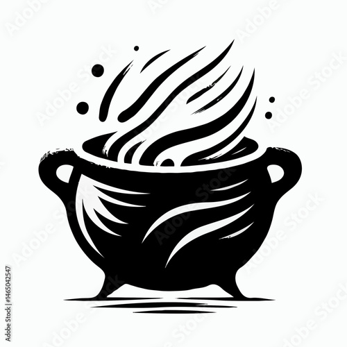Witch cauldron with steam and bubbles 