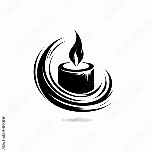Burning candle in circular black silhouette