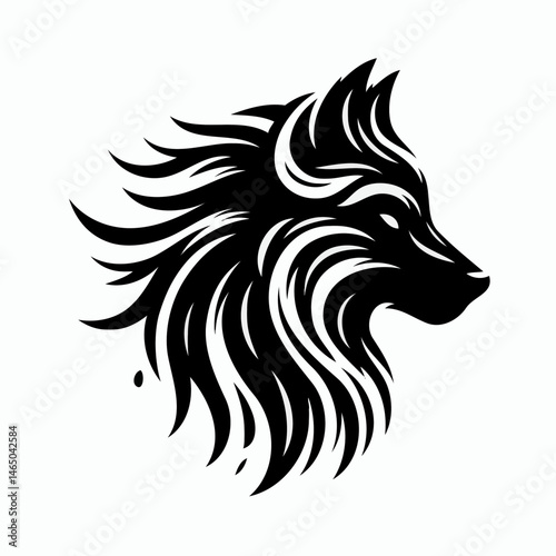 Werewolf head in black ink silhouette