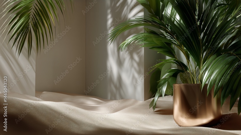 Lush Greenery Contrasts With Sandy Landscape in a Tranquil, Sunlit Environment