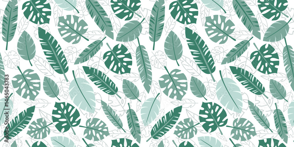 Fototapeta premium Tropical Leaves Seamless Pattern. Palm exotic leaves, repeating background. Hand drawn vector summer pattern for textile, fabric, wrapping paper, wallpaper.