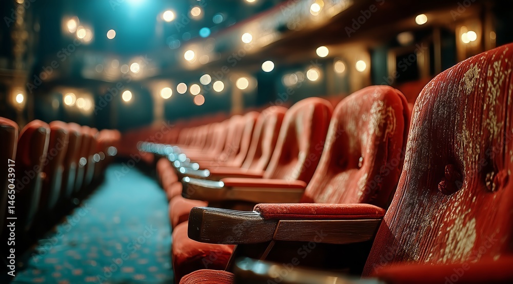 Elegant Theater Interior Showcasing Plush Seats and Ambient Lighting During a Performance Night