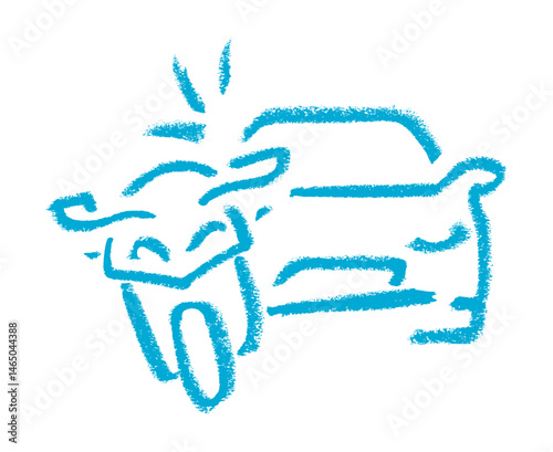 Car Motorcycle Collision Car Accident Insurance Related Icon Crayon Chalk Drawing Vector