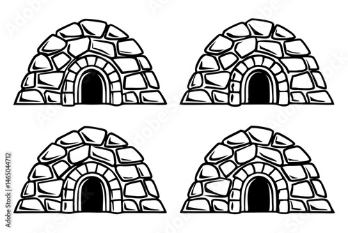 Stone Cave Silhouette Vector Set – Rock and Mountain Caves Collection


