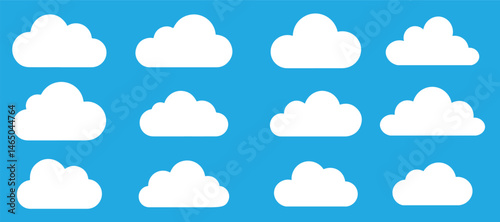 White cloud icon set vector illustration on blue background