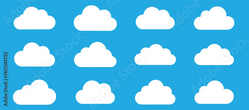 White cloud icon set vector illustration on blue background