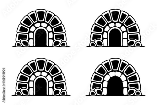 Stone Cave Silhouette Vector Set – Rock and Mountain Caves Collection

