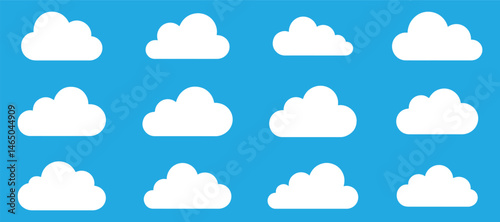 White cloud icon set vector illustration on blue background
