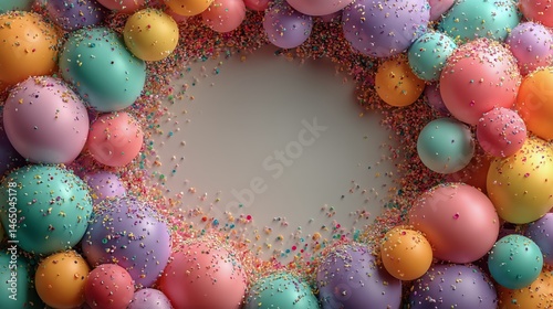 Colorful Arrangement of Balloons and Sprinkles on a Soft Background for Festive Celebrations