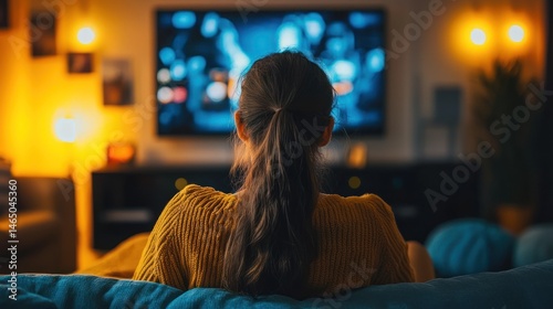 Person watching a movie on a streaming platform at home