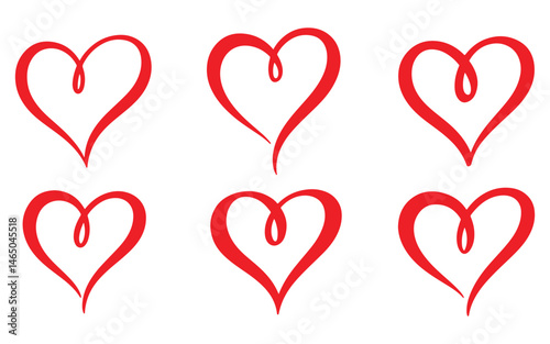 Colleciton of hand drawn calligraphy style heart of love symbol vector illustration on white background. Valentine's Day love icon set design element
