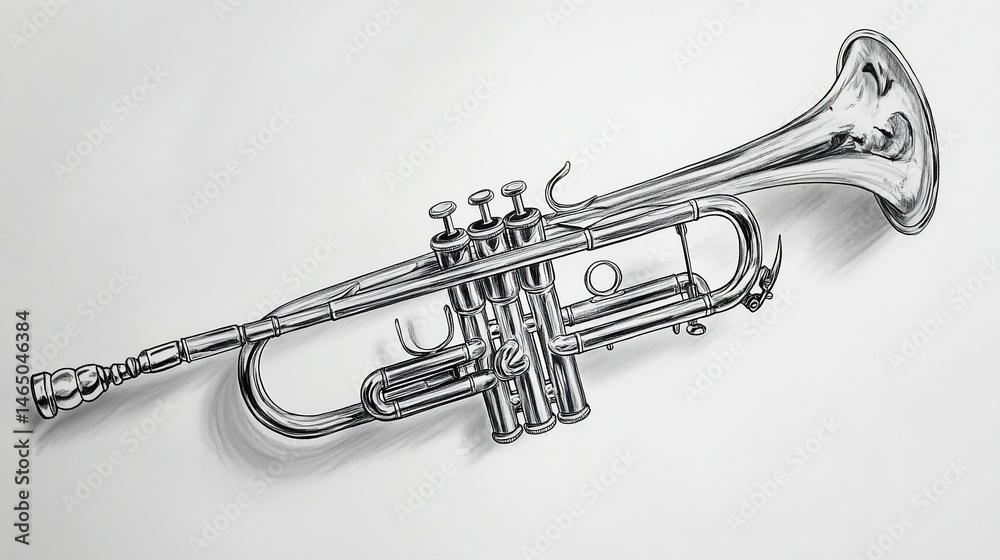 Obraz premium Detailed Line Art of a Trumpet on a White Background