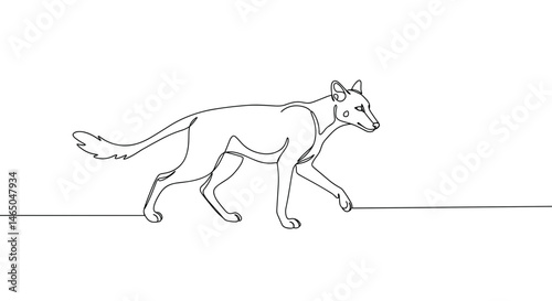 Jackal walking in a minimalistic line art style  