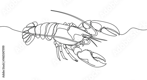 Outline of a Lobster Swimming in a Minimalist Style  