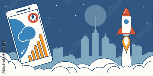 Mobile phones and rockets, mobile phone systems vector Design Layout