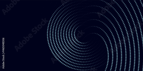 Blue abstract background with glowing circles. Swirl circular lines pattern. Geometric spiral. Twirl element. Modern graphic design. Futuristic technology