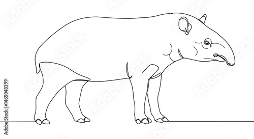 Line Drawing of a Tapir Walking Against a Minimalist Background  