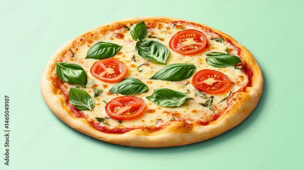 Freshly baked pizza with basil, tomatoes, and mozzarella cheese Freshly baked pizza with basil, tomatoes, and mozzarella cheese