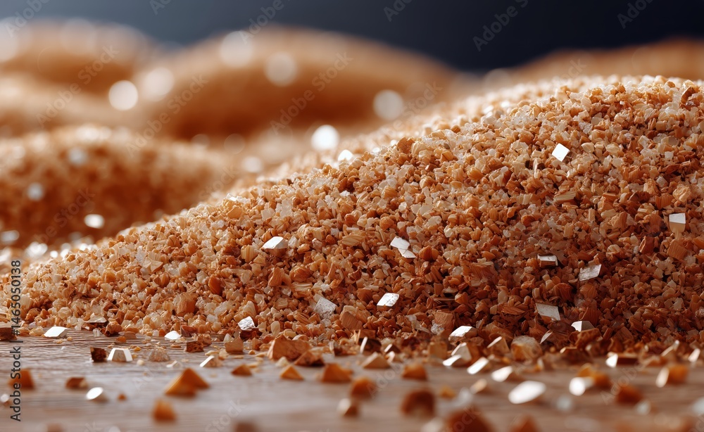 Brown Sugar Granules Glistening Under Soft Light in a Culinary Setting