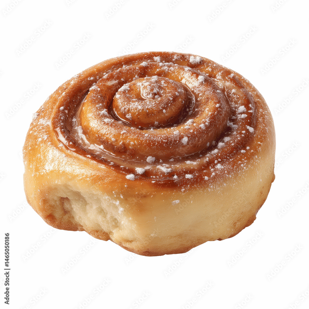 Fototapeta premium Delicious Cinnamon Roll with Icing and Sugar Topping