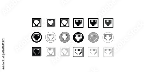 Print  RJ45 cable port icon logo sign set vector outline