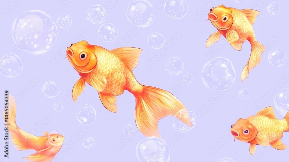 Fototapeta premium Golden fish swimming in bubbles