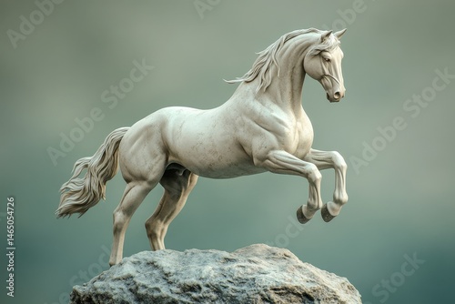 A captivating, digitally rendered sculpture of a leaping horse.