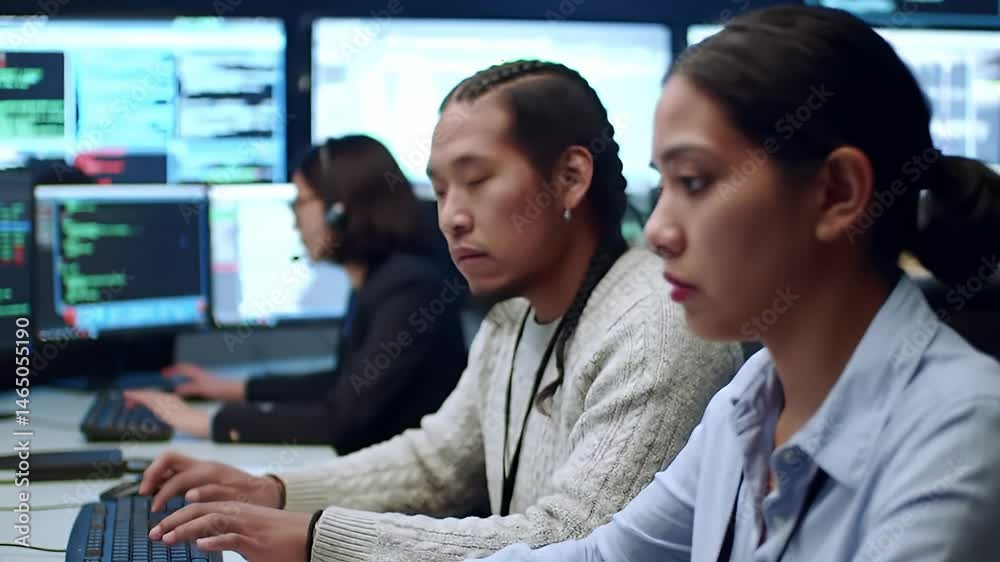 custom made wallpaper toronto digitalControl Room Team Typing Data Code on Multiple Computers