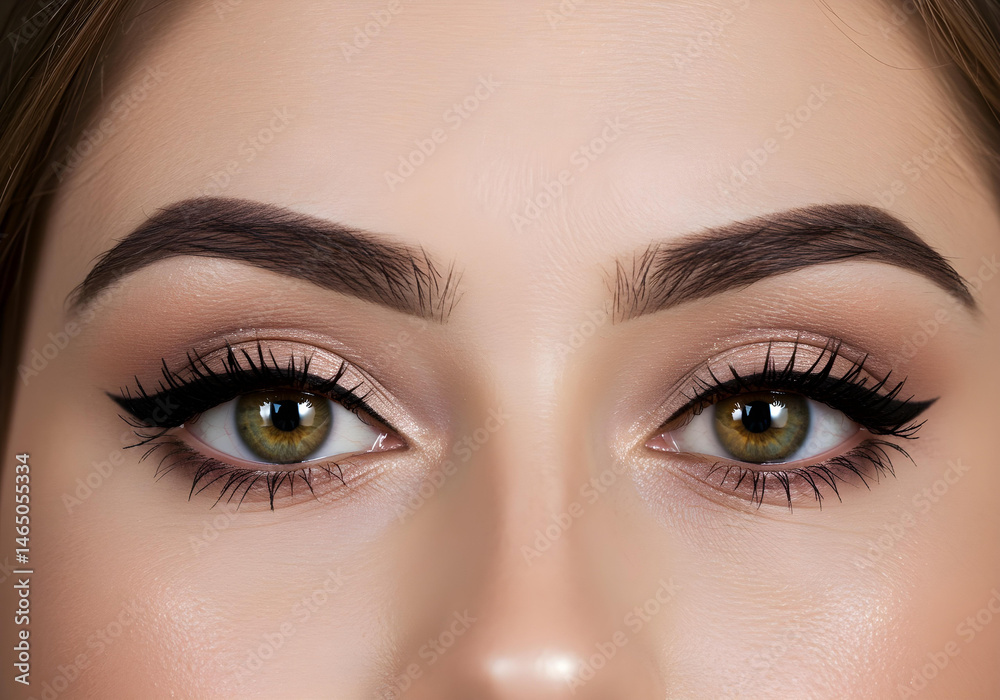 Naklejka premium detailed portrait of captivating brown-green eyes framed by well-groomed eyebrows