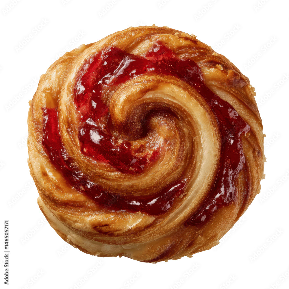 Obraz premium Delicious Raspberry Danish Pastry Swirl Close-Up