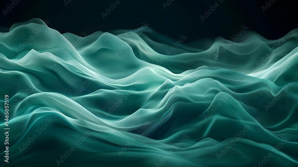 Fototapeta premium Abstract teal undulating forms in a dark background.