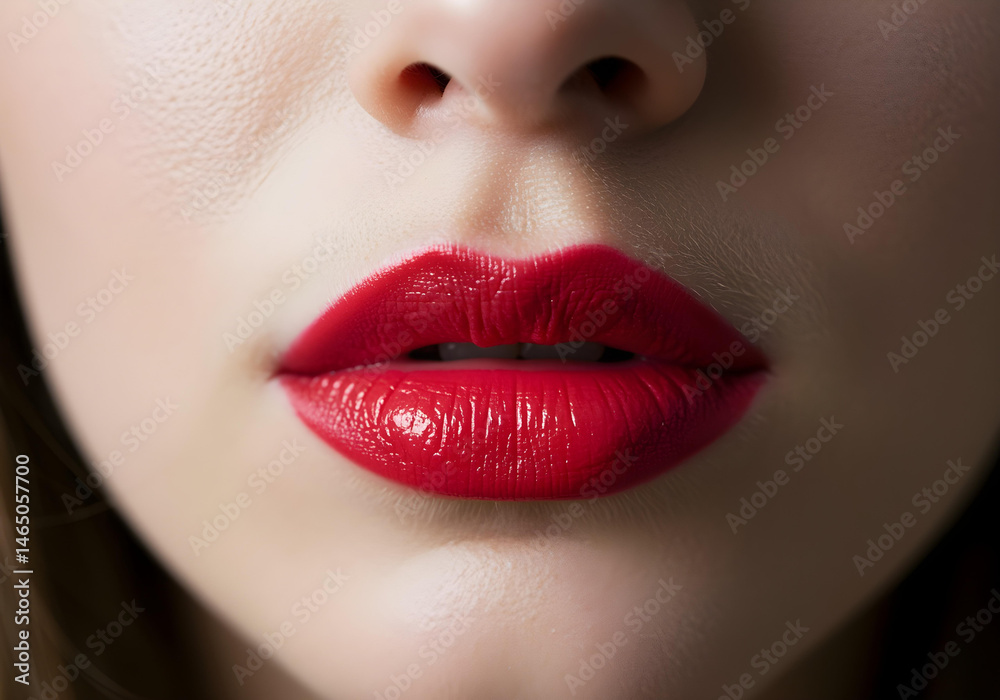 close-up of female lips with glossy red lipstick on smooth skin background
close-up of female lips with glossy red lipstick on smooth skin background