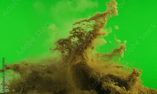 Powerful sand explosion on green screen background, Dramatic sand and dust explosion, Dirt Charges HD video