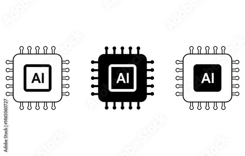 Artificial intelligence AI processor chip icon.AI Processor circuit vector set. Mini AI CPU icon collection.