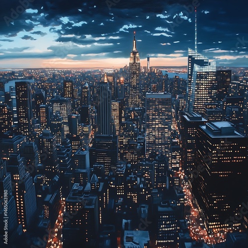 Glowing orange light over skyline of Chicago city high resolution picture