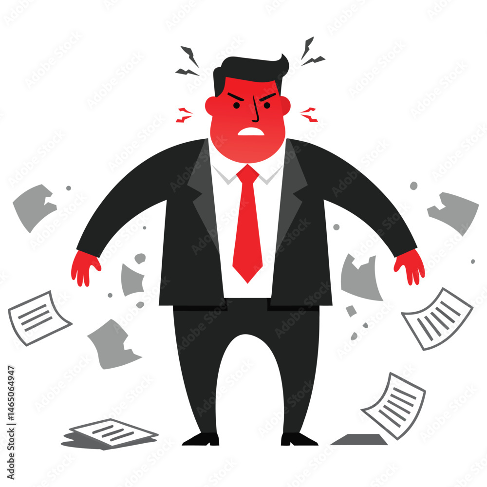 Frustrated Businessman Expressing Anger in Office Surrounded by Torn Documents and Papers Frustrated Businessman Expressing Anger in Office Surrounded by Torn Documents and Papers