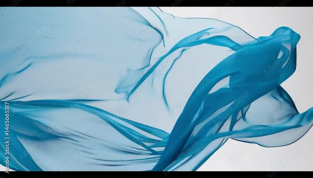 Elegant blue fabric floating gracefully in mid-air, showcasing fluidity and lightness