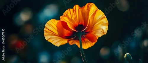 Close up of a beautiful vibrant orange flower with delicate petals blooming amidst lush greenery in a serene garden setting