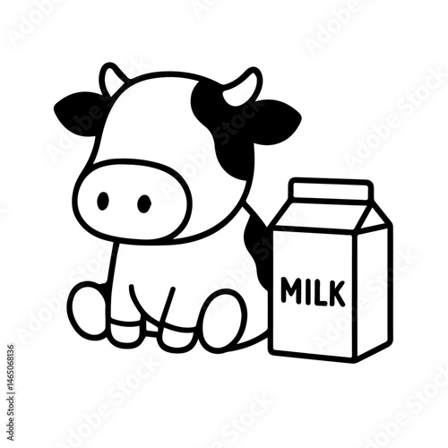 cute cartoon cow with milk box