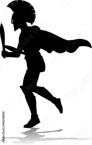 A Spartan or Trojan ancient Greek hoplite warrior silhouette. Could also be a Roman gladiator.