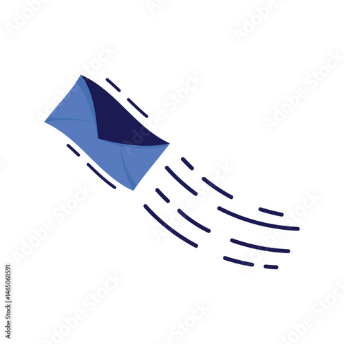 Simple Blue Flying Envelope Illustration for Email or Mail