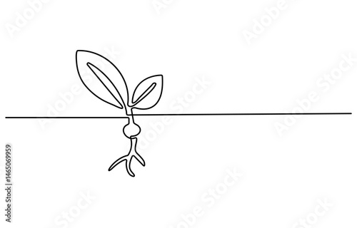 Continuous one line drawing of step of grow plant. Vector illustration