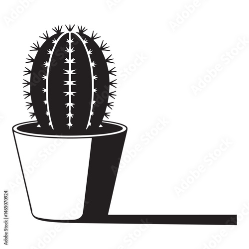 a cactus in a pot on transparent, representing nature and minimalism Vector Black silhouette. with white background