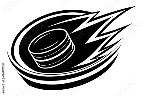 Fast Hockey Puck Icon with Lightning Bolt Design Element