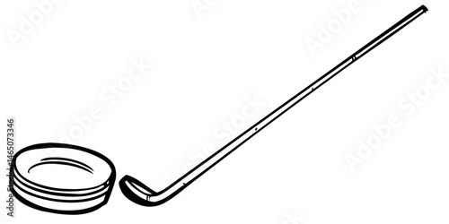 Photography Simple Line Drawing of Hockey Stick and Puck