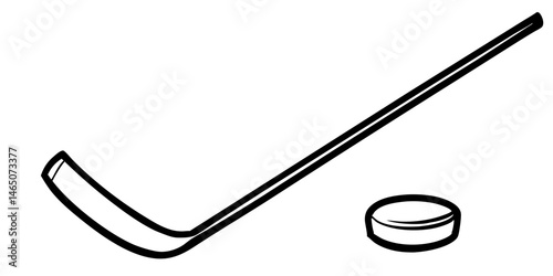 Simple Line Drawing of Hockey Stick and Puck