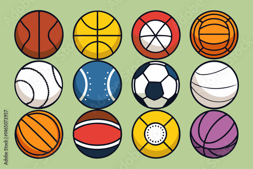 Collection of Twelve Different Sport Balls Illustration